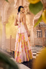 Multi-Printed Halter Neck Embroidered Layered Maxi Dress