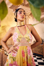 Multi-Printed Halter Neck Embroidered Layered Maxi Dress