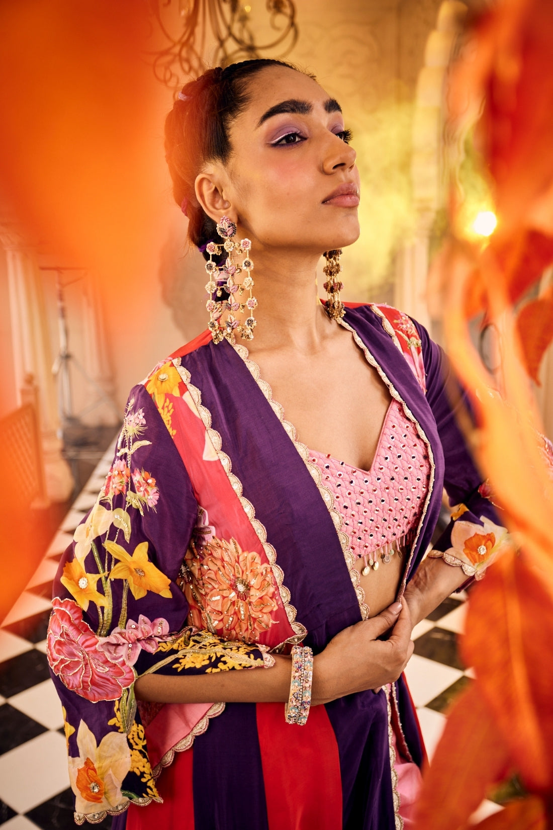 Purple Choga Jacket Set