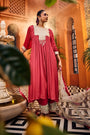 Pink Kurta Set Featuring Intricate Contrast Color Embroidered Patchwork