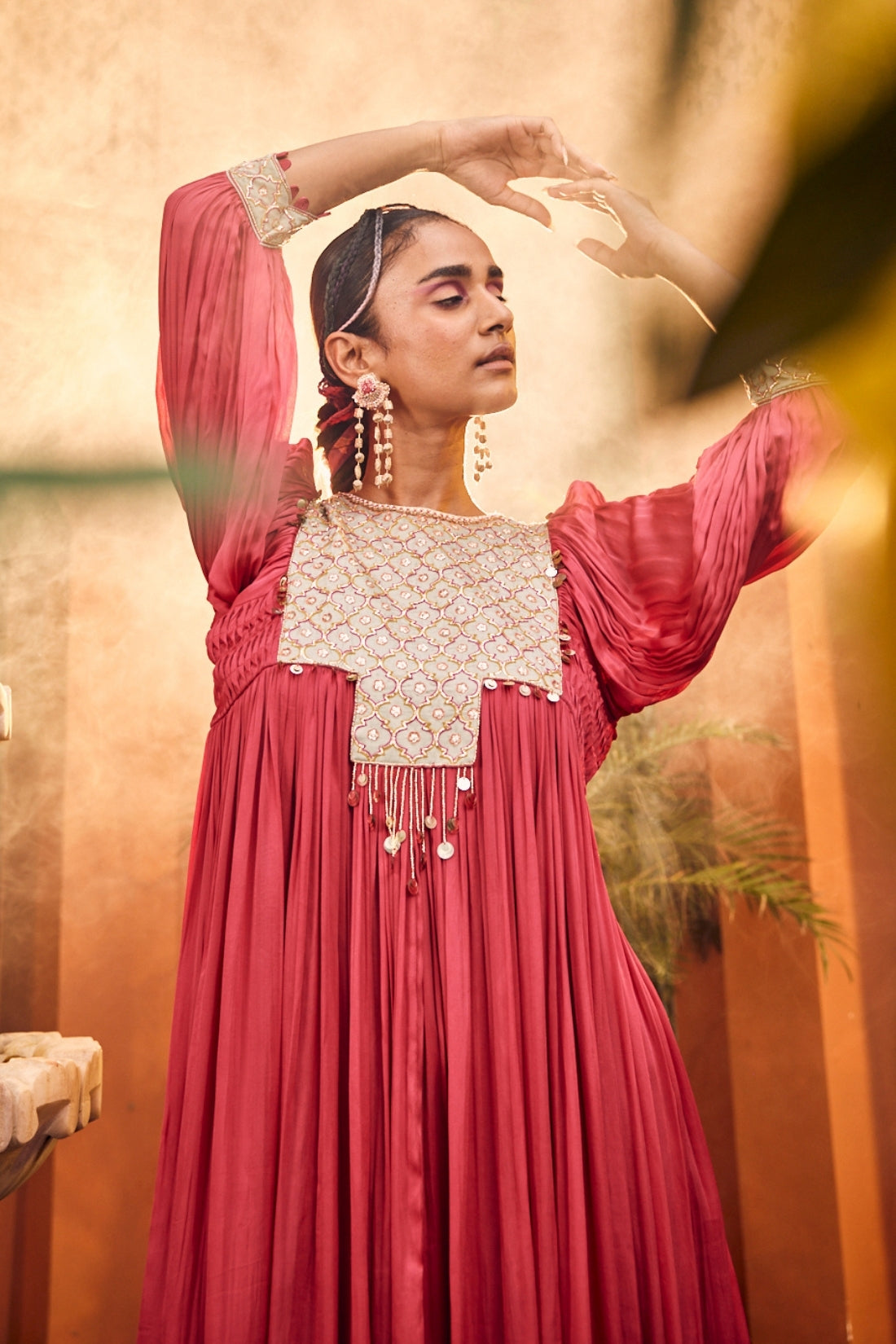 Pink Kurta Set Featuring Intricate Contrast Color Embroidered Patchwork