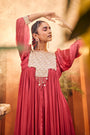 Pink Kurta Set Featuring Intricate Contrast Color Embroidered Patchwork