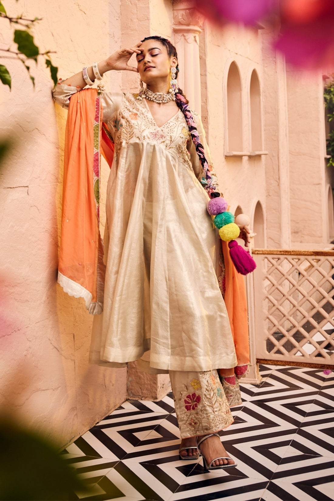 Ivory And Golden Tissue Kurta