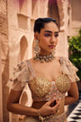 Ivory And Golden Tissue Applique Handwork Lehenga Set