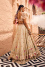 Ivory And Golden Tissue Applique Handwork Lehenga Set