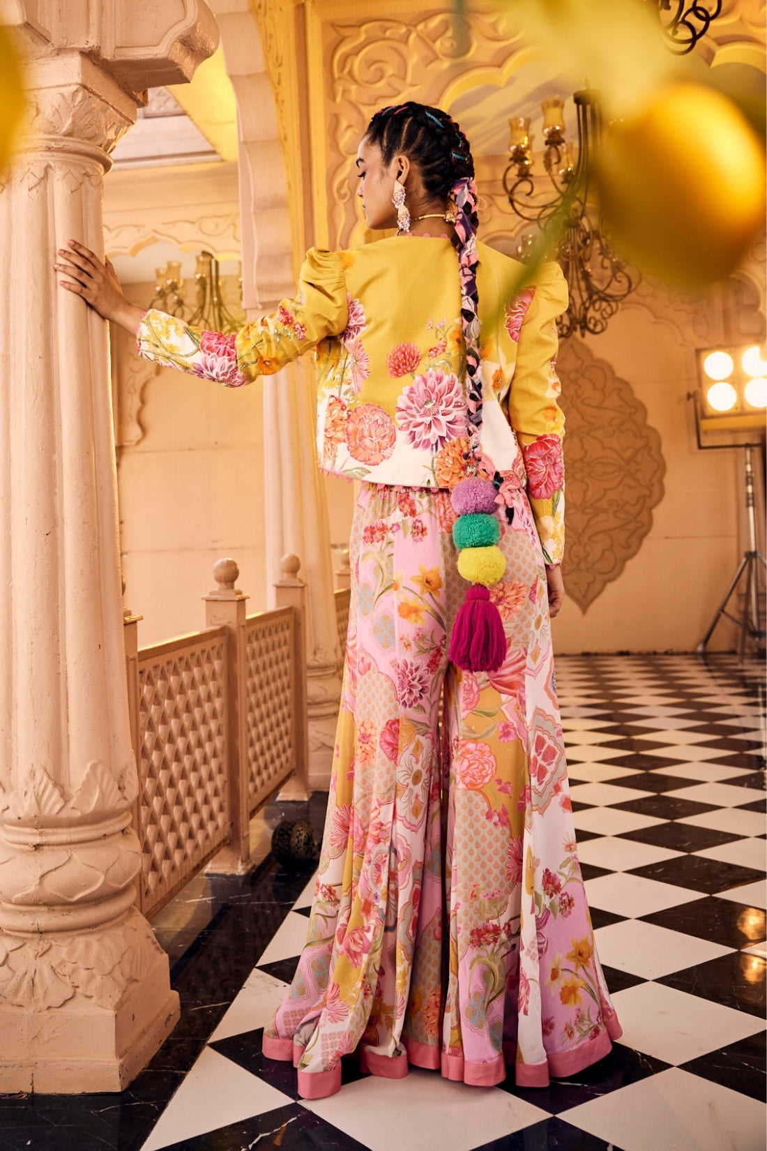 A Yellow Printed Embroidered Jacket Set