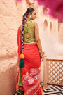 Red Multi-Printed Embroidered Saree Set