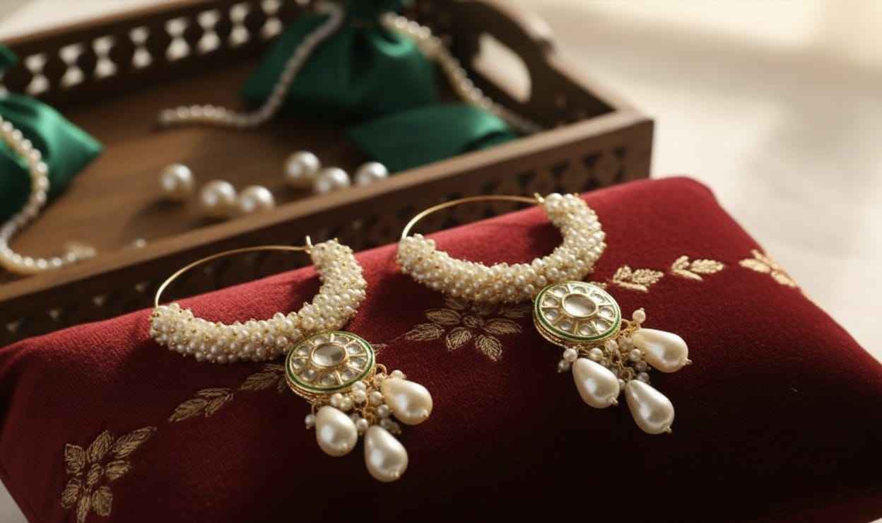 The Emerald Kundan & Pearl Beaded Hoop Earrings