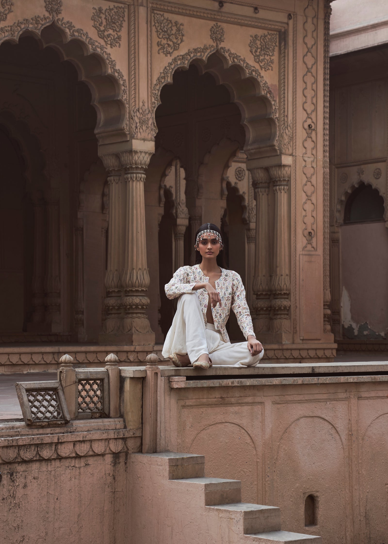 Handwork Mirza Jacket Set with Ivory Dhoti