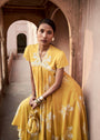 Floral Embroidered Yellow Kurta with Ivory Straight Pants