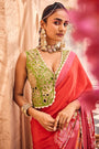 Red Multi-Printed Embroidered Saree Set