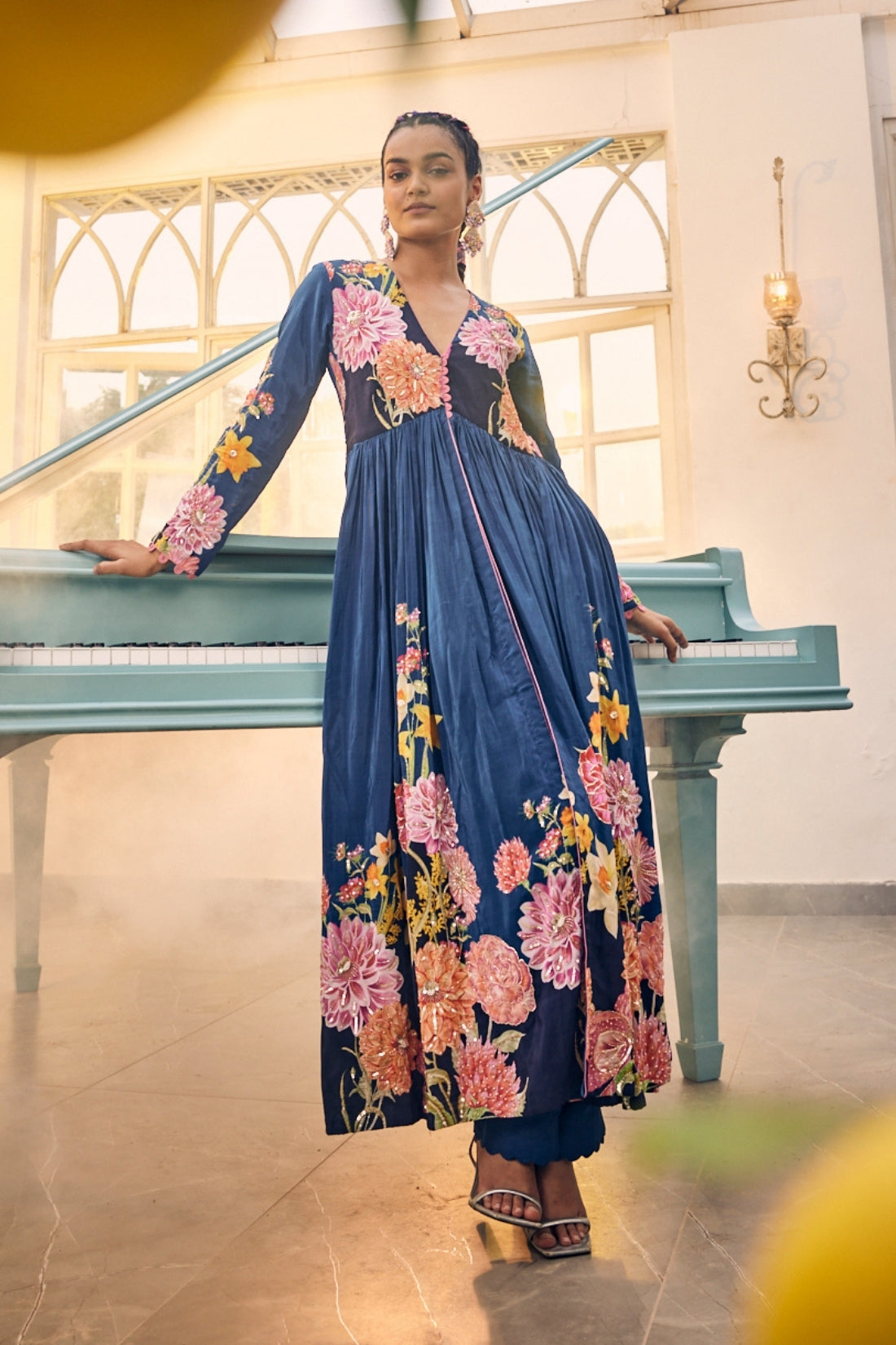 Peacock Blue Printed Kurta Set