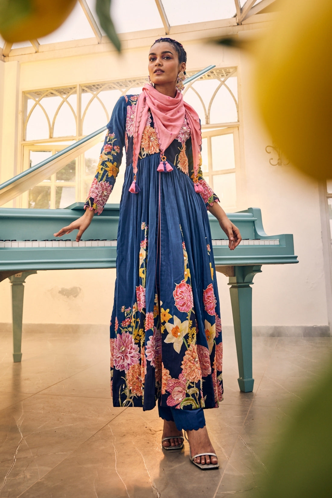 Peacock Blue Printed Kurta Set