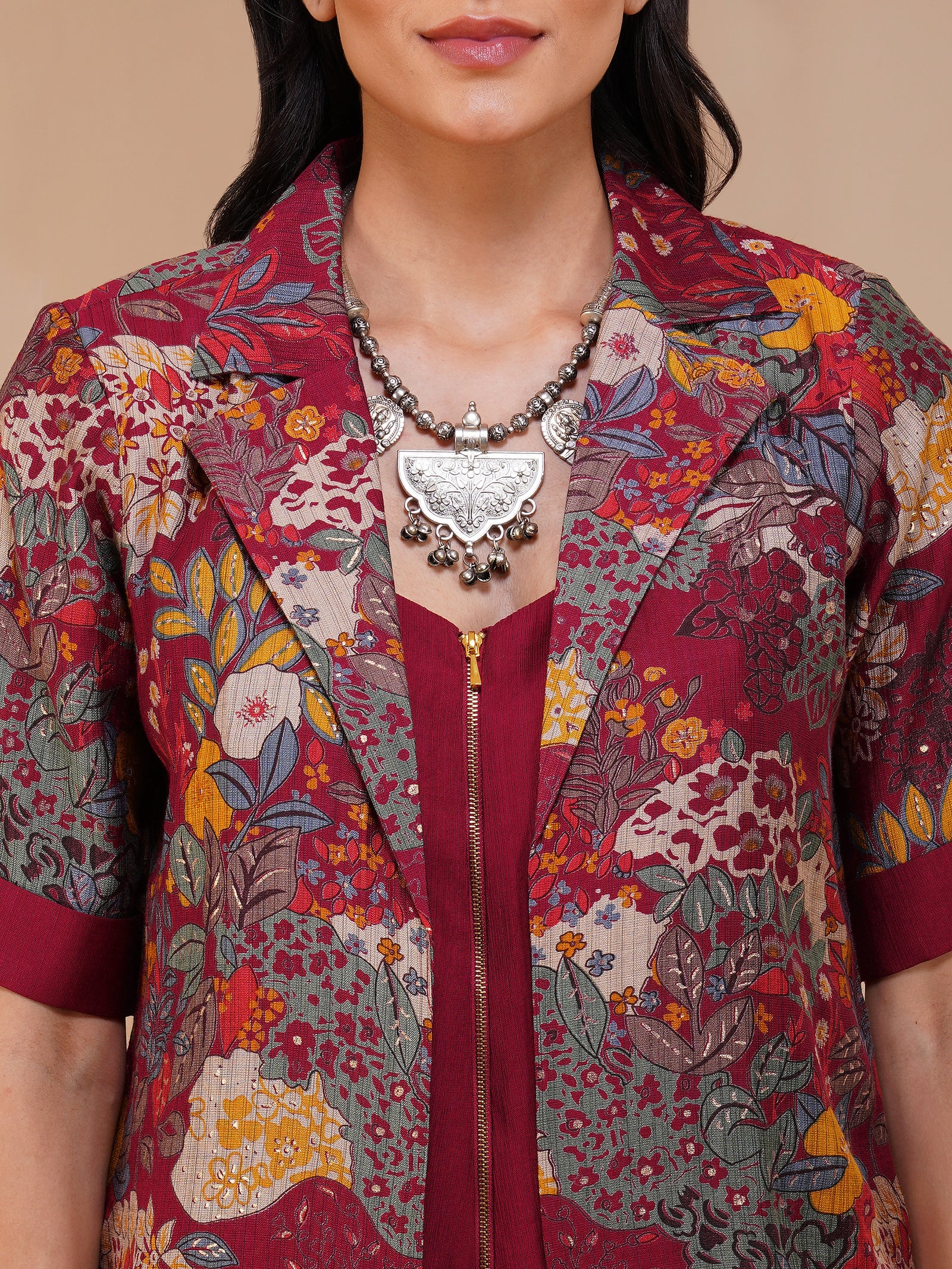 Urban Achkan Floral Maroon
