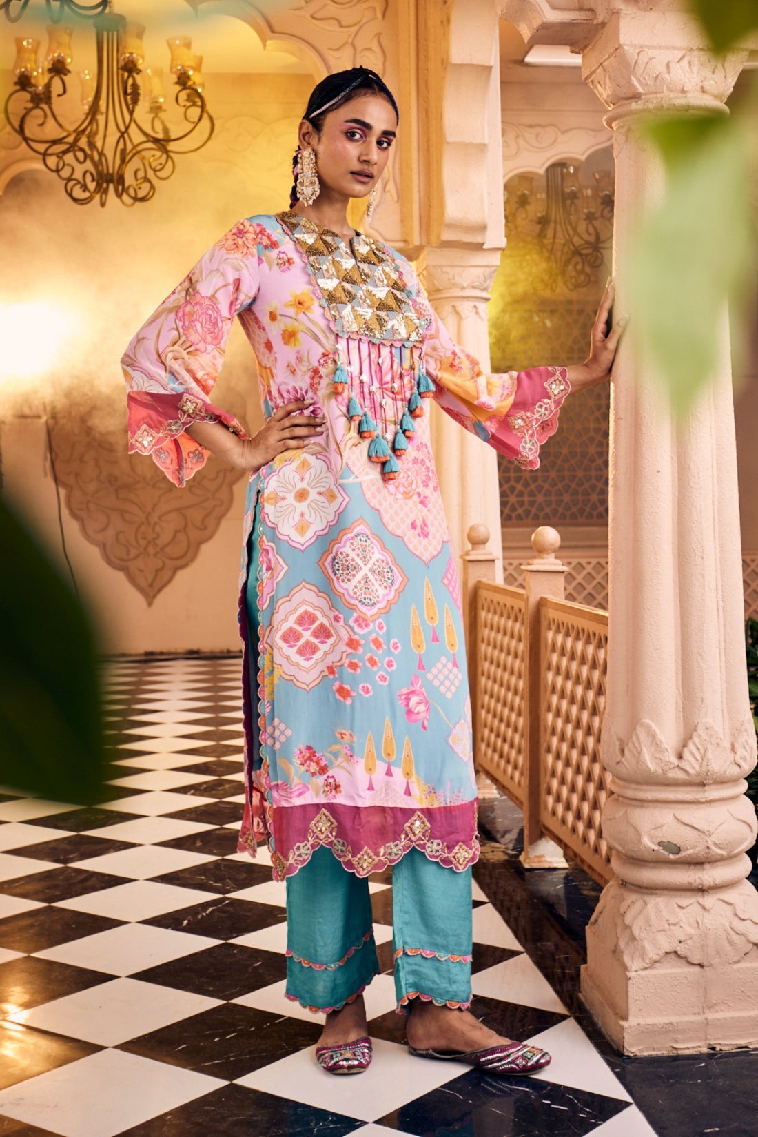 A Turquoise Blue Multi Printed Kurta Set