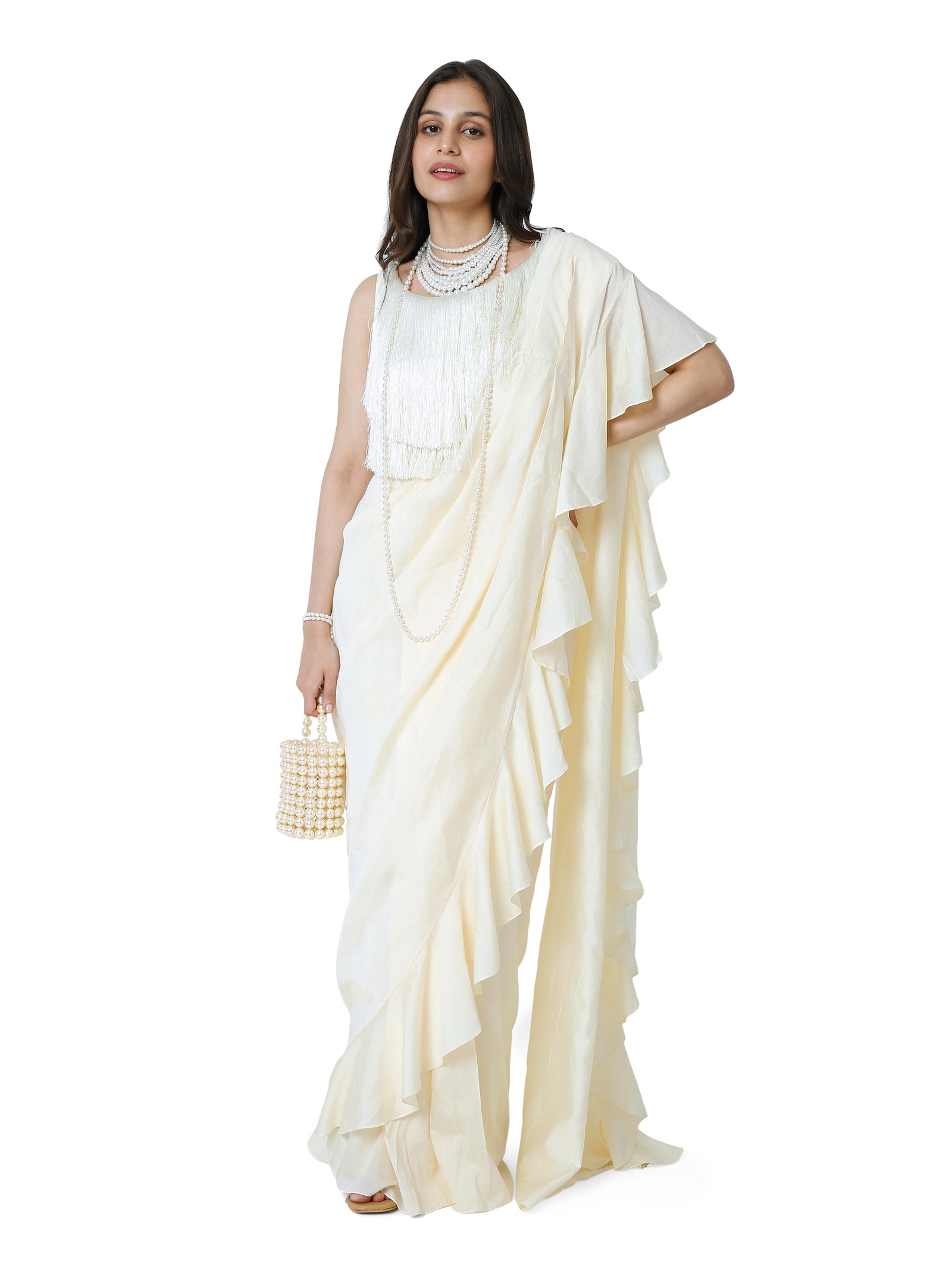 Predraped saree with fringe blouse