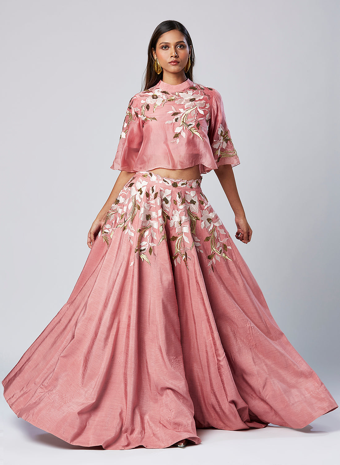 Tiana - Panelled Cocktail Skirt + Feather Crop Top