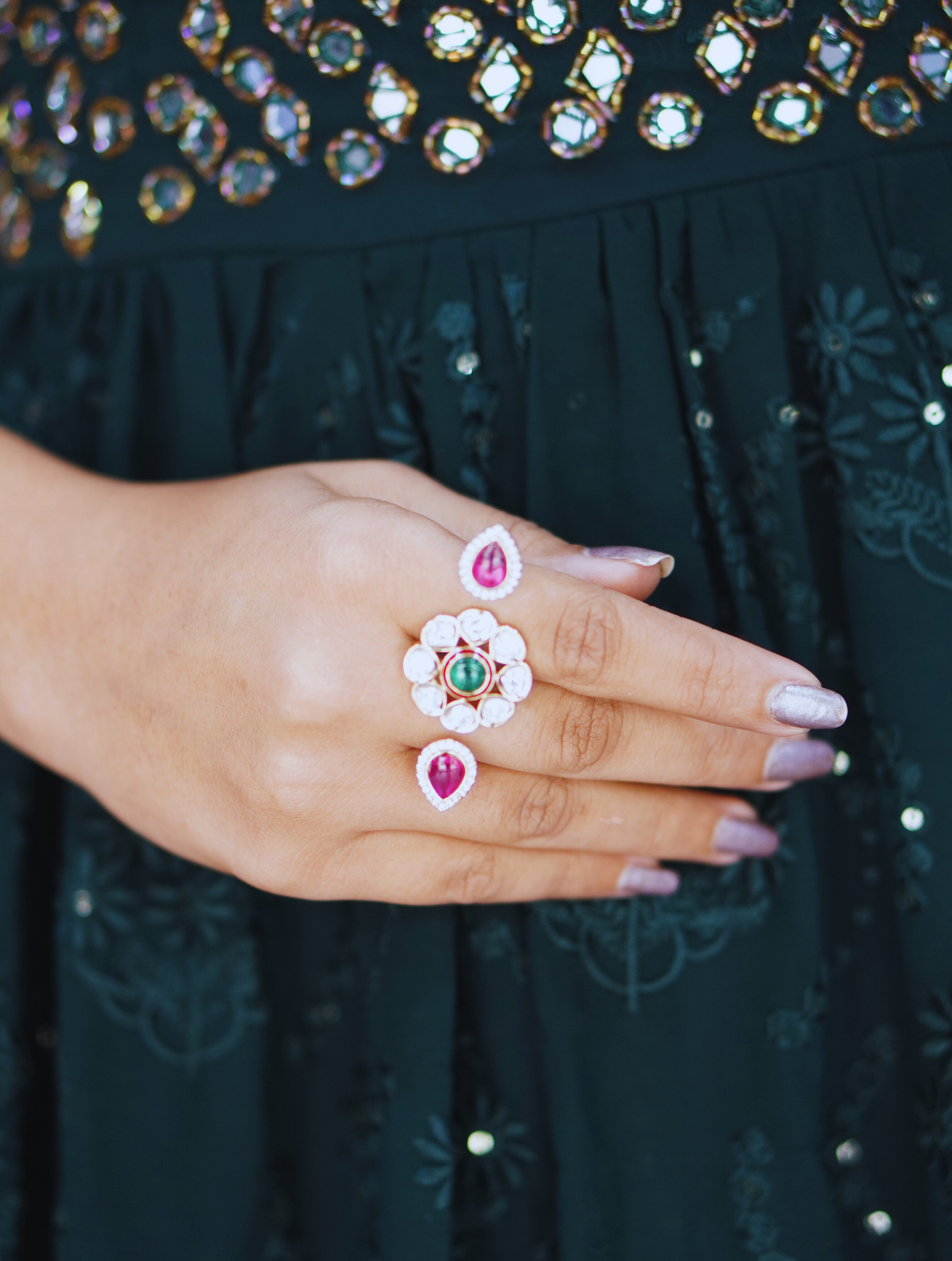 Moissanite Multicolour Doublefinger Fingerring