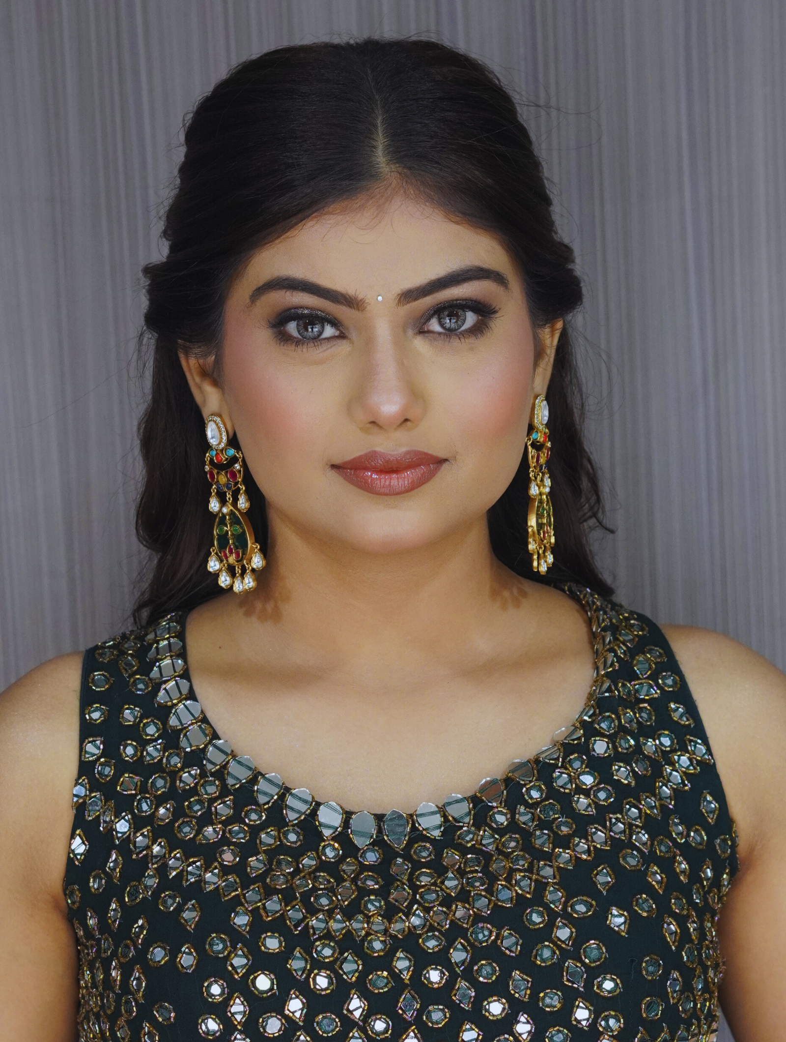 Moissanite Glass Navratna Earrings