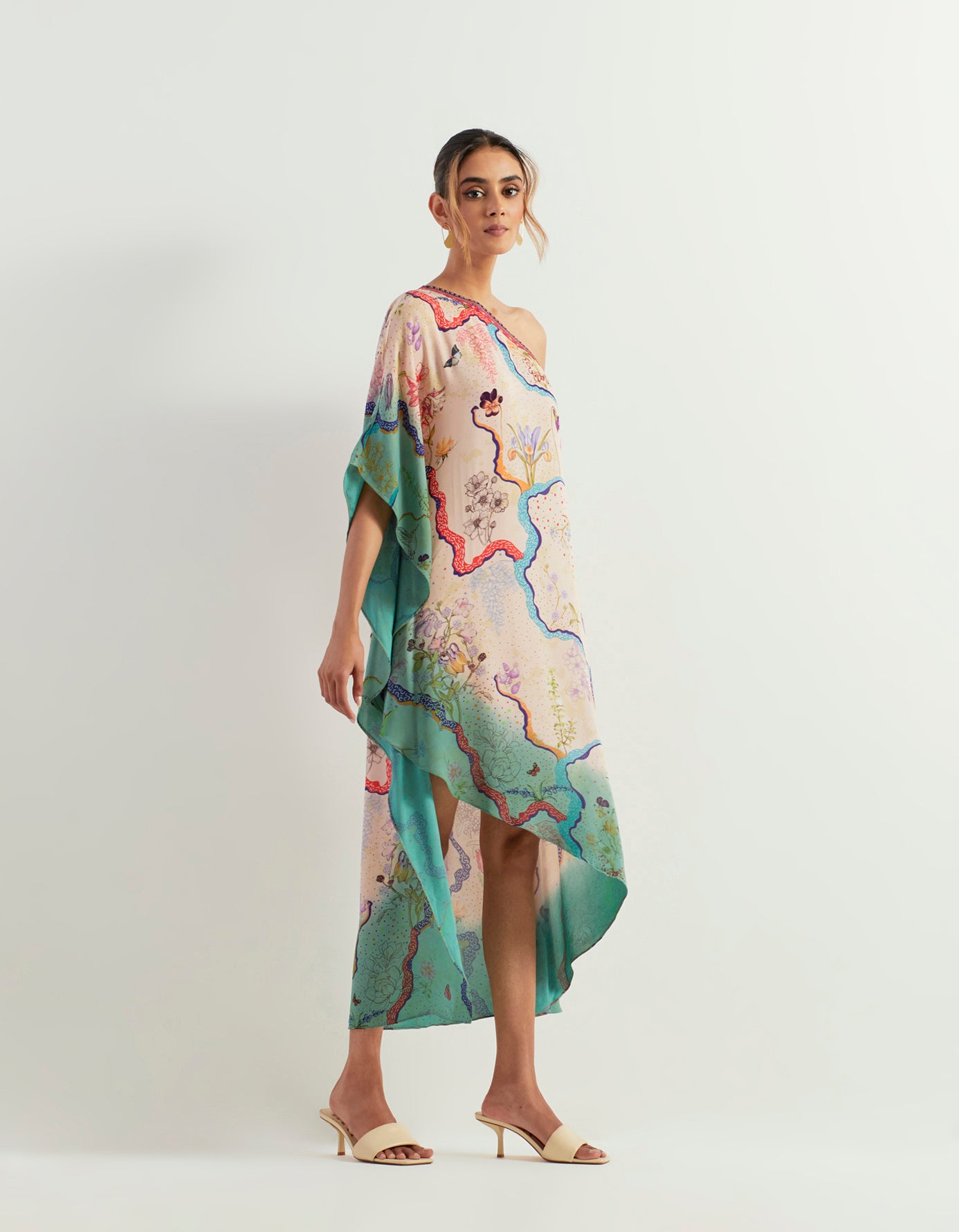 Eclectic printed one shoulder tie dye kaftan dress Eclectic printed one shoulder tie dye kaftan dress