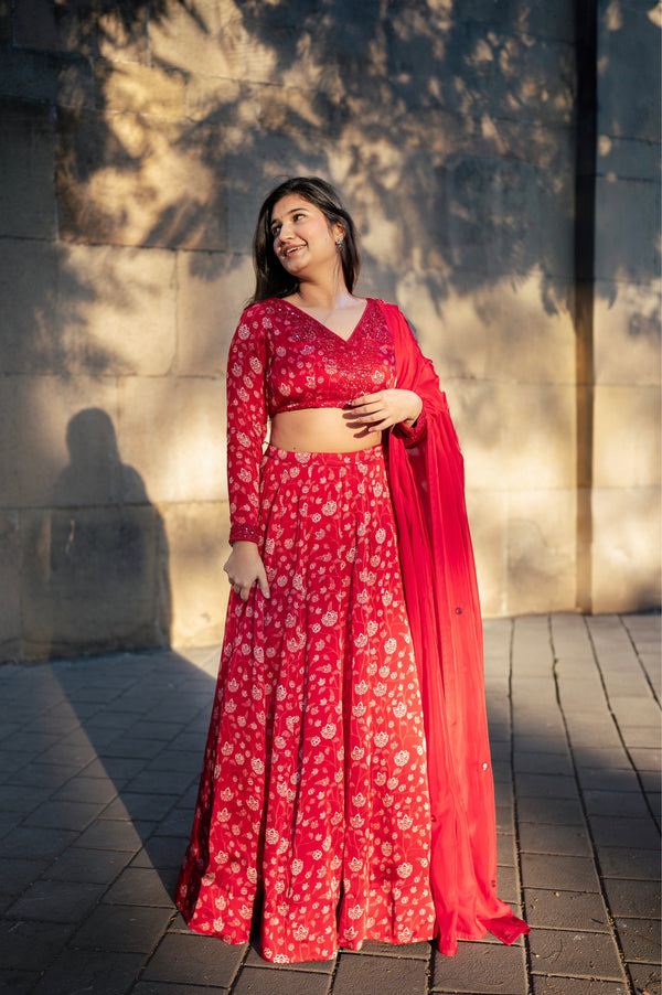 Red Floral Lehenga