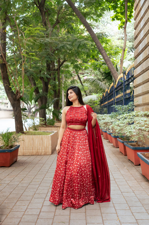 Rust Floral Lehenga