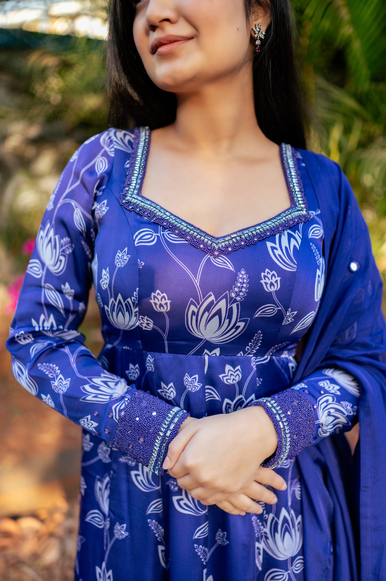 Violet Lotus Print Anarkali