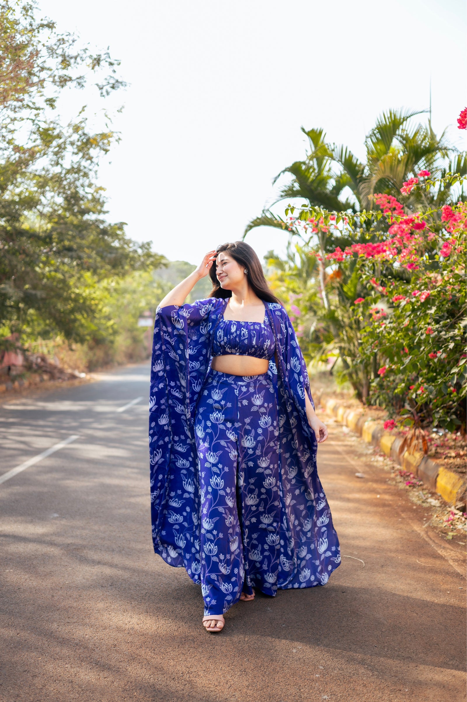 Violet Lotus Print Cape Set