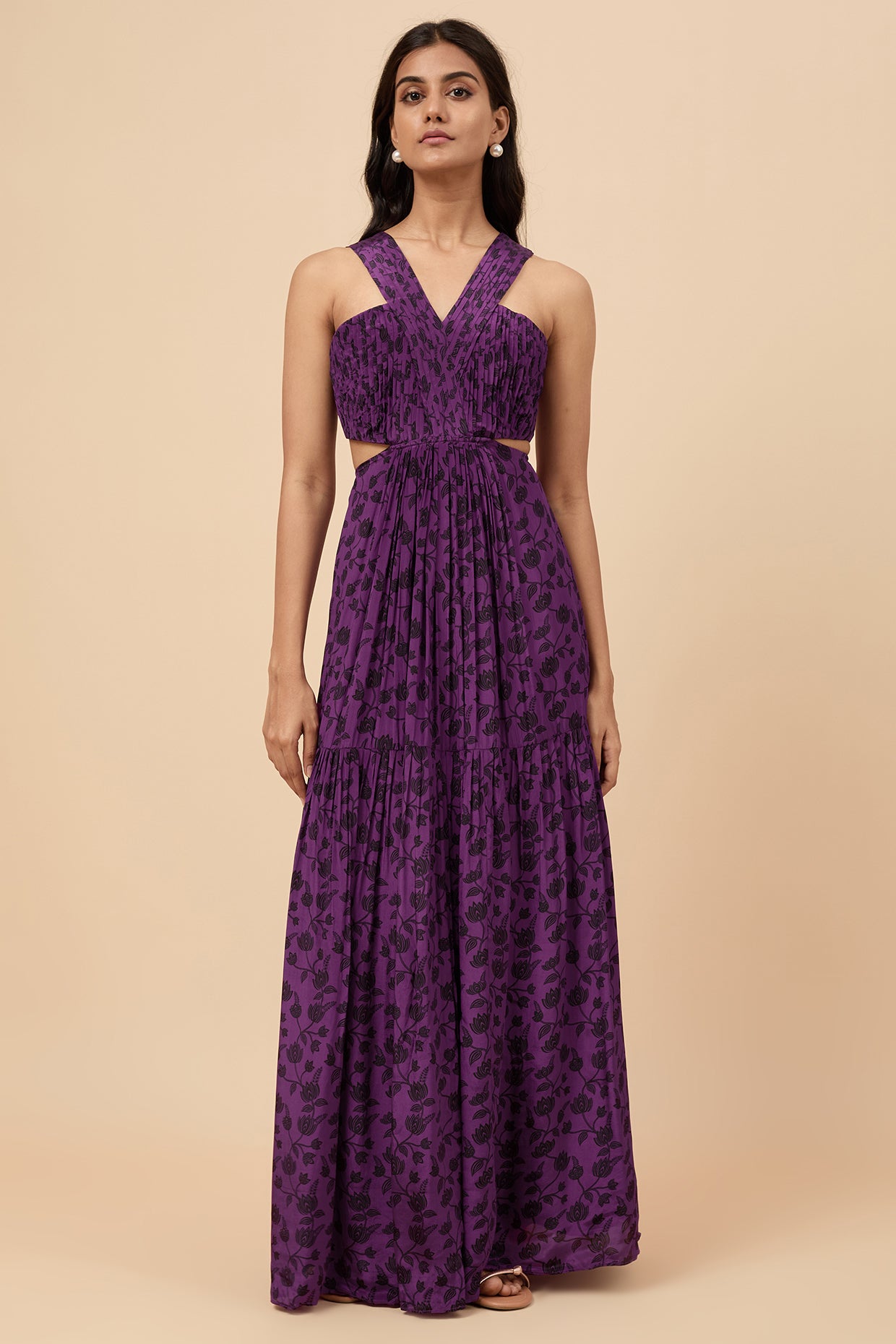 Purple Floral Print Maxi Dress