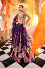 A Purple Floral Printed Embroidered Lehenga Set Combined With Heavy Embroidered Blouse And Dupatta.
