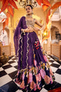 A Purple Floral Printed Embroidered Lehenga Set Combined With Heavy Embroidered Blouse And Dupatta.