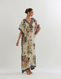 Botanical printed georgette kaftan with exquisite embroidered detail