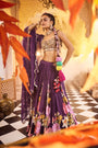 A Purple Floral Printed Embroidered Lehenga Set Combined With Heavy Embroidered Blouse And Dupatta.
