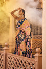 Blue Multi-Print Embroidered Pre-Draped Saree Set