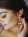 Moonstone And Ruby Earrings With Gold Plated Earring