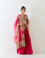 Patch work kurti and dupatta paired with pleated chanderi silk sharara