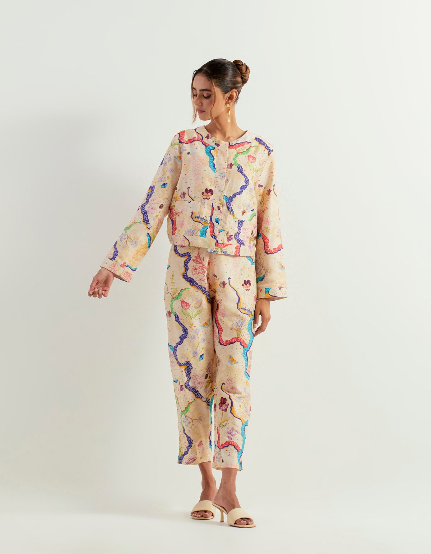 chanderi silk printed jacket and pants