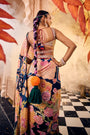 Blue Multi-Print Embroidered Pre-Draped Saree Set