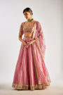 Pink Lehenga In Crushed Silk Tissue Base With Hand Embroidery
