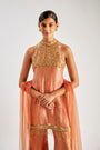 Rust Orange Crushed Tissue Silk Sharara Set