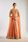 Rust Orange Crushed Tissue Anarkali Features Intricate