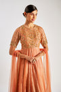 Rust Orange Crushed Tissue Anarkali Features Intricate