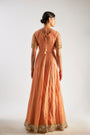Rust Orange Crushed Tissue Anarkali Features Intricate