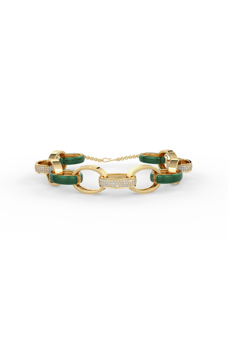 22kt gold plated Link bracelet with white crystals and blue enamel.