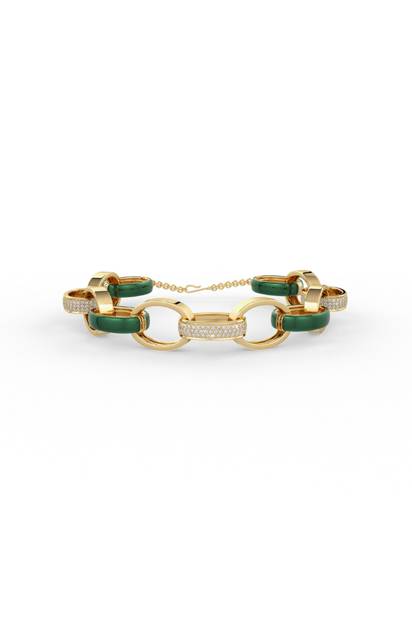 22kt gold plated Link bracelet with white crystals and blue enamel.