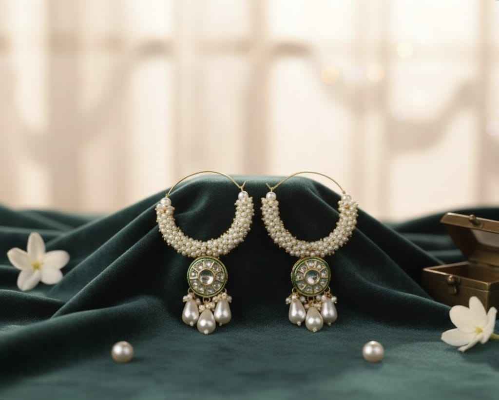 The Emerald Kundan & Pearl Beaded Hoop Earrings