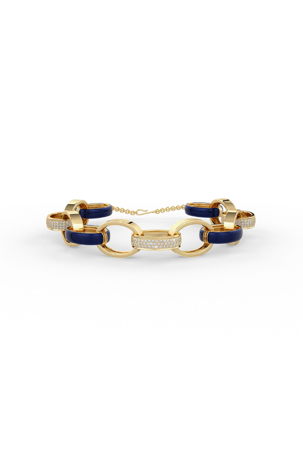 22kt gold plated Link bracelet with white crystals and green enamel.