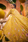 An Elegant Mustard-Colored Jacket Featuring Intricate Applique Embroidery