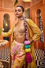 An Elegant Mustard-Colored Jacket Featuring Intricate Applique Embroidery