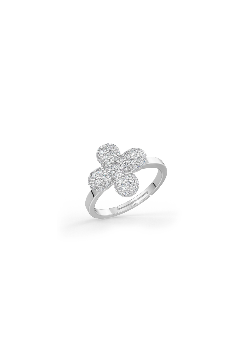 Midi ring in silver with white prong set crystals.